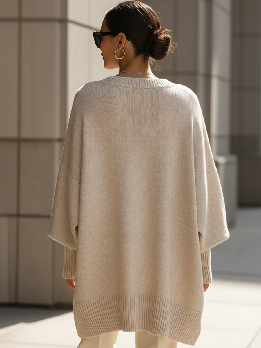 Women's Oversized Wool Blend Jumper Asymmetric Hem