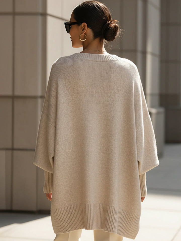 Women's Oversized Wool Blend Jumper Asymmetric Hem
