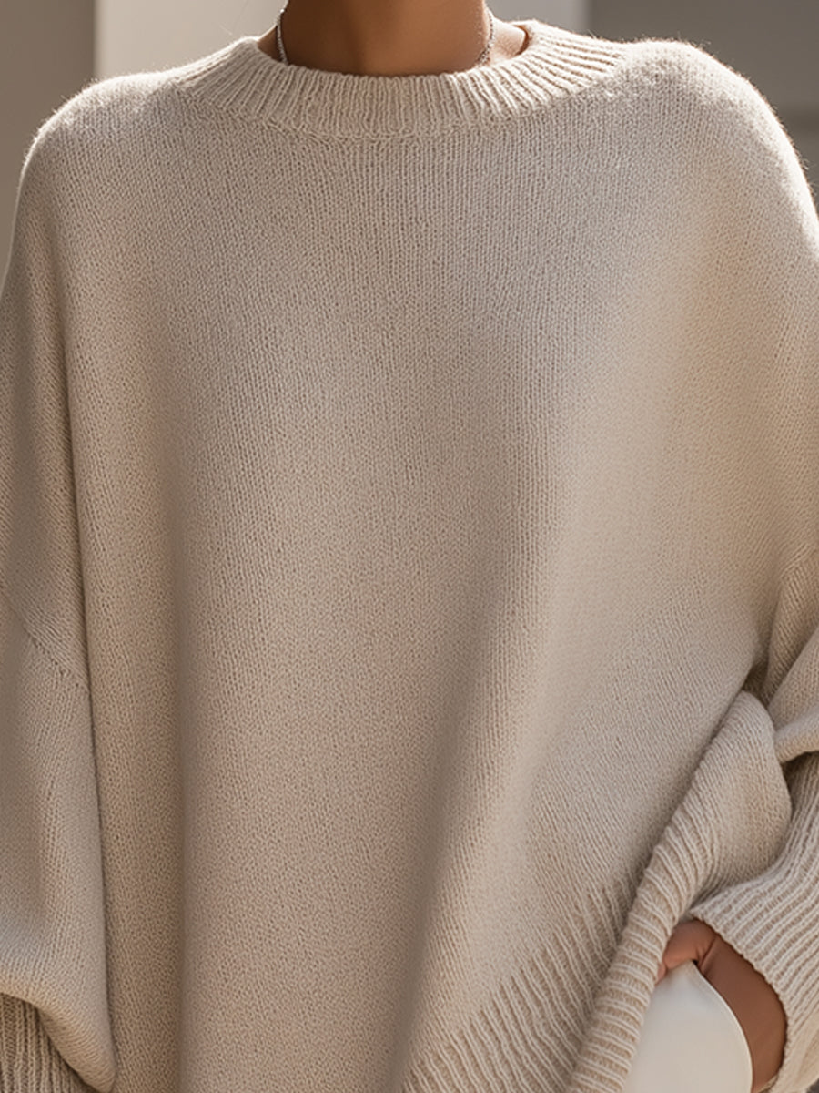 Women's Oversized Wool Blend Jumper Asymmetric Hem