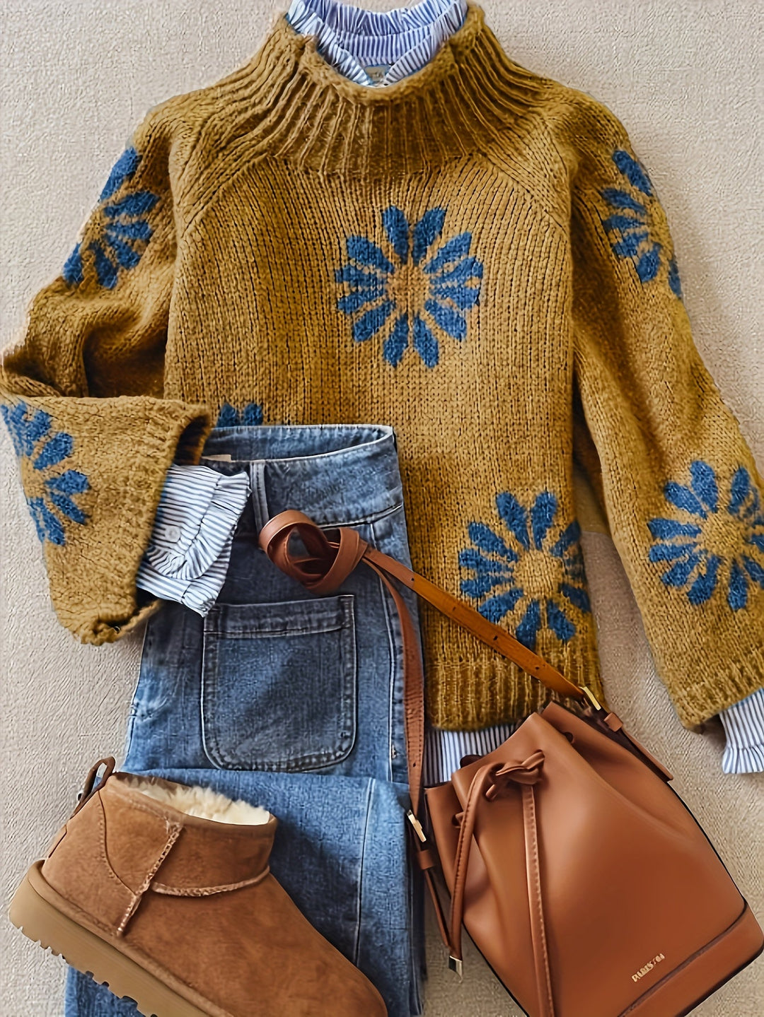 Daria | Women's Floral High Neck Knit Jumper
