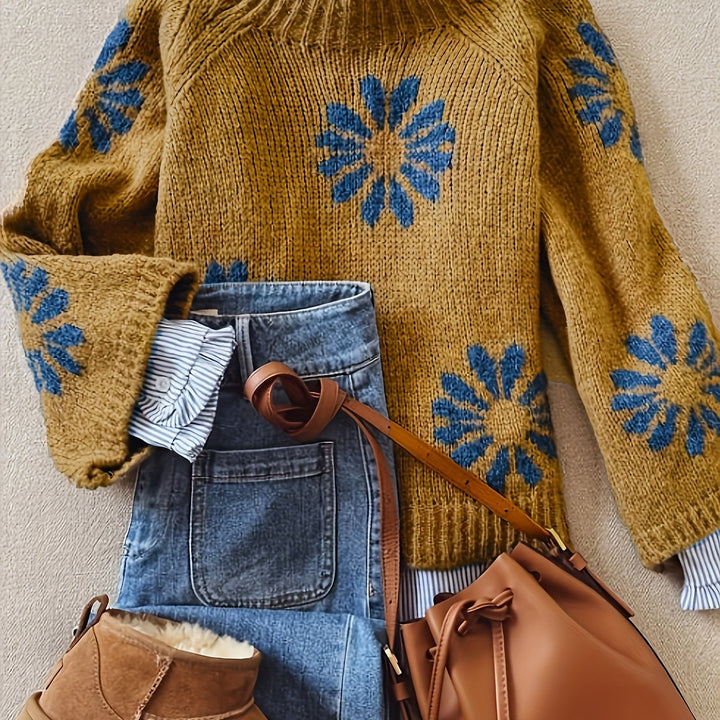 Daria | Women's Floral High Neck Knit Jumper