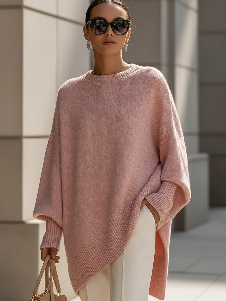 Women's Oversized Wool Blend Jumper Asymmetric Hem