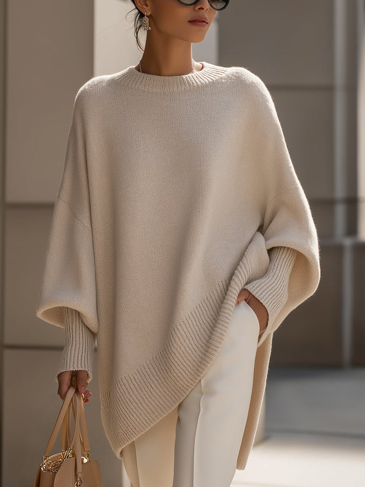 Women's Oversized Wool Blend Jumper Asymmetric Hem