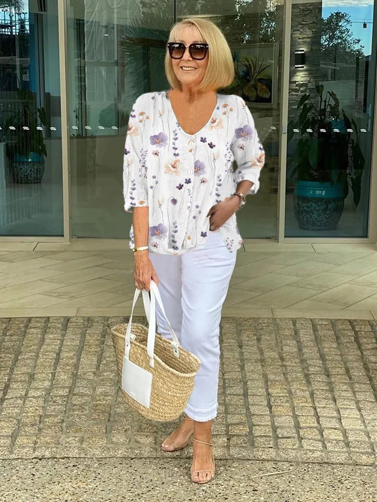 Women's Floral Three-Quarter Sleeve Blouse