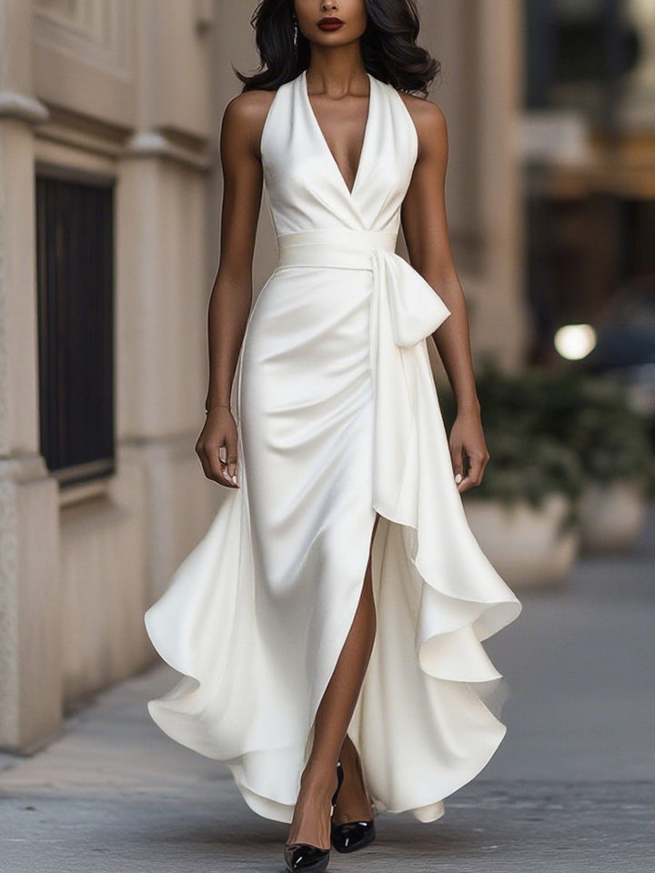 Women's Wrap Maxi Dress V Neck Evening Belted