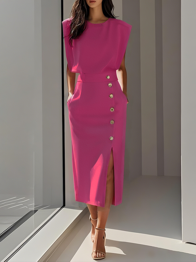 Women's Button Detail Midi Dress