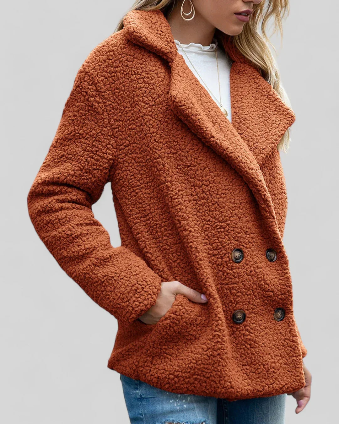 Mavis | Women's Double-Breasted Long Teddy Coat