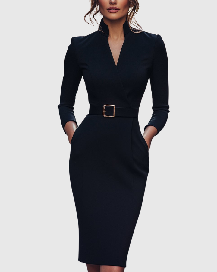 Women's Mock Wrap Midi Dress