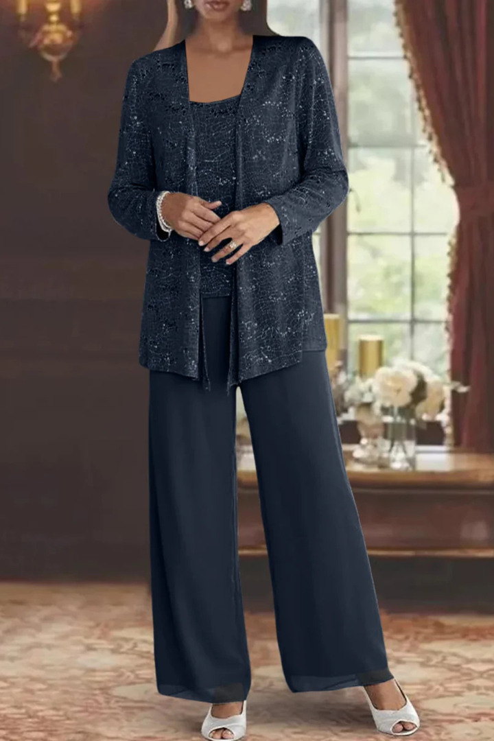 Women's Sequin Lace Three Piece Suit Wide Leg Wedding Guest