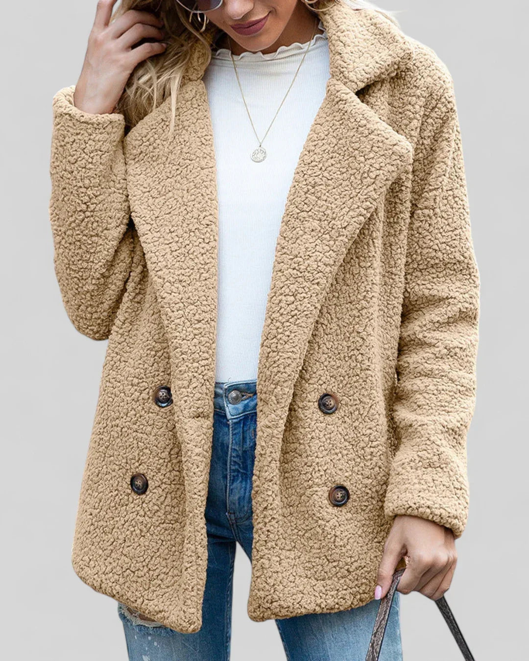 Mavis | Women's Double-Breasted Long Teddy Coat