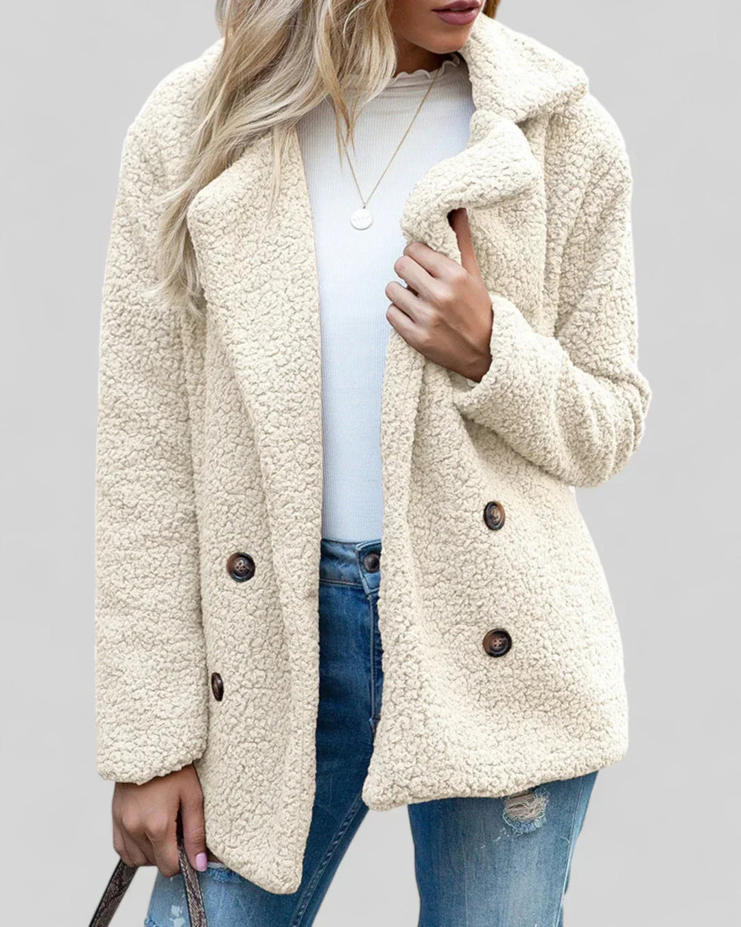 Mavis | Women's Double-Breasted Long Teddy Coat