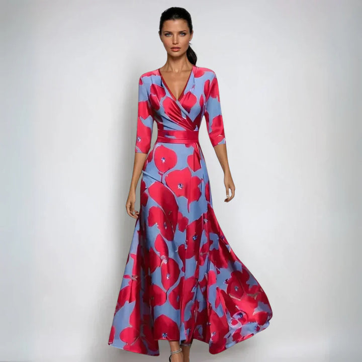 Women's Floral Wrap Maxi Dress A-Line V Neck Belted