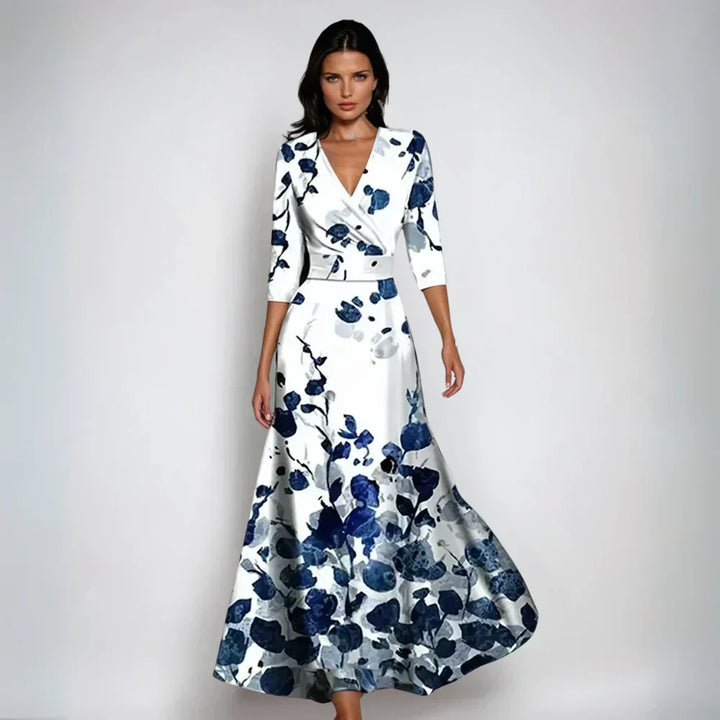 Women's Floral Wrap Maxi Dress A-Line V Neck Belted