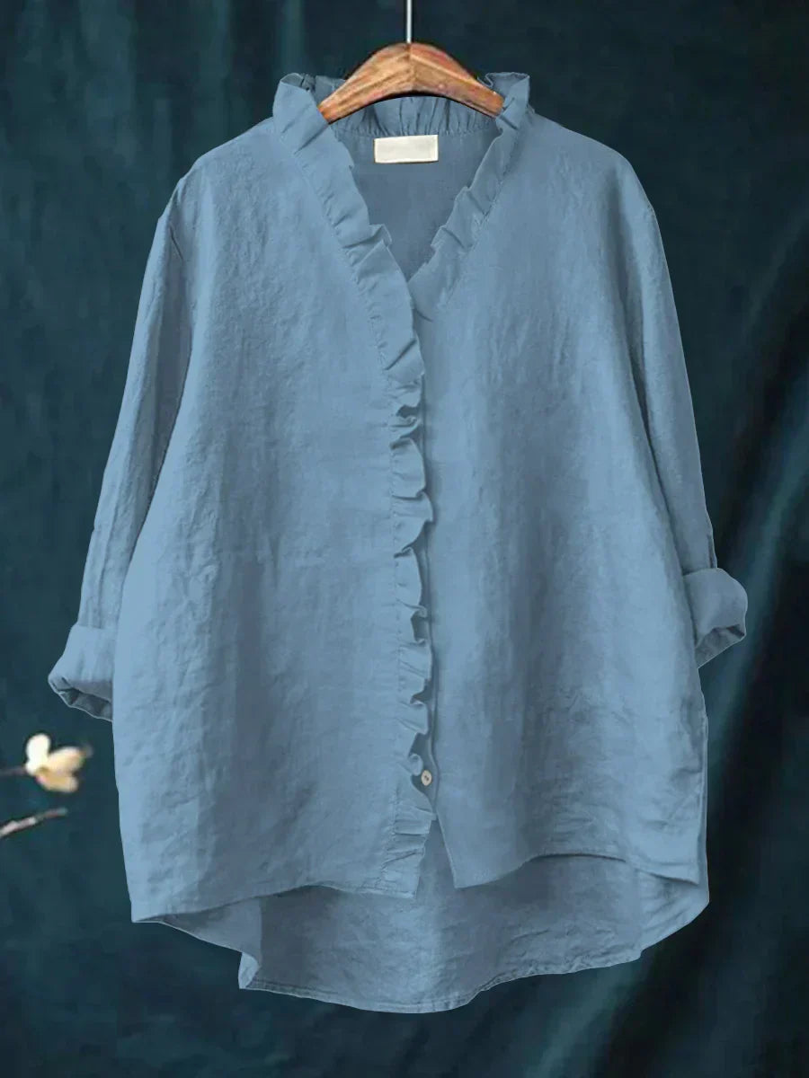 Women's Linen Ruffle Blouse