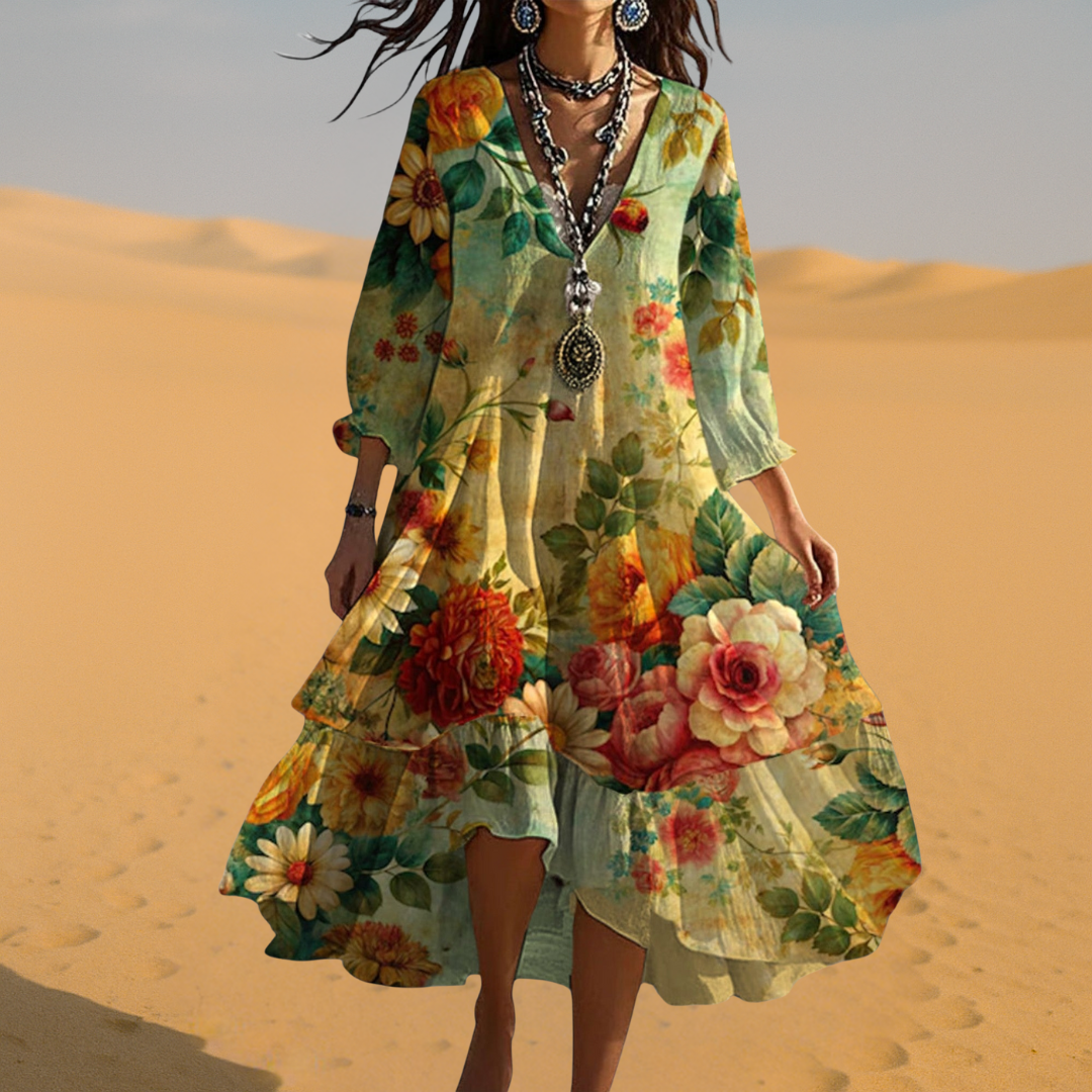 Women's Boho Floral Tiered Midi Dress