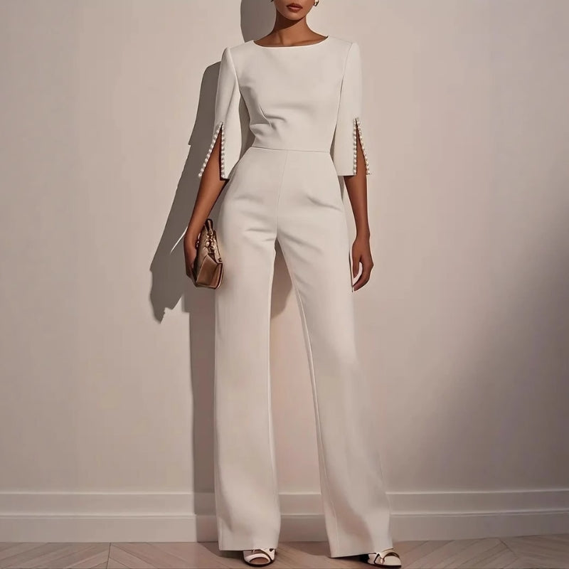 Women's Pearl Trim Wide-Leg Jumpsuit