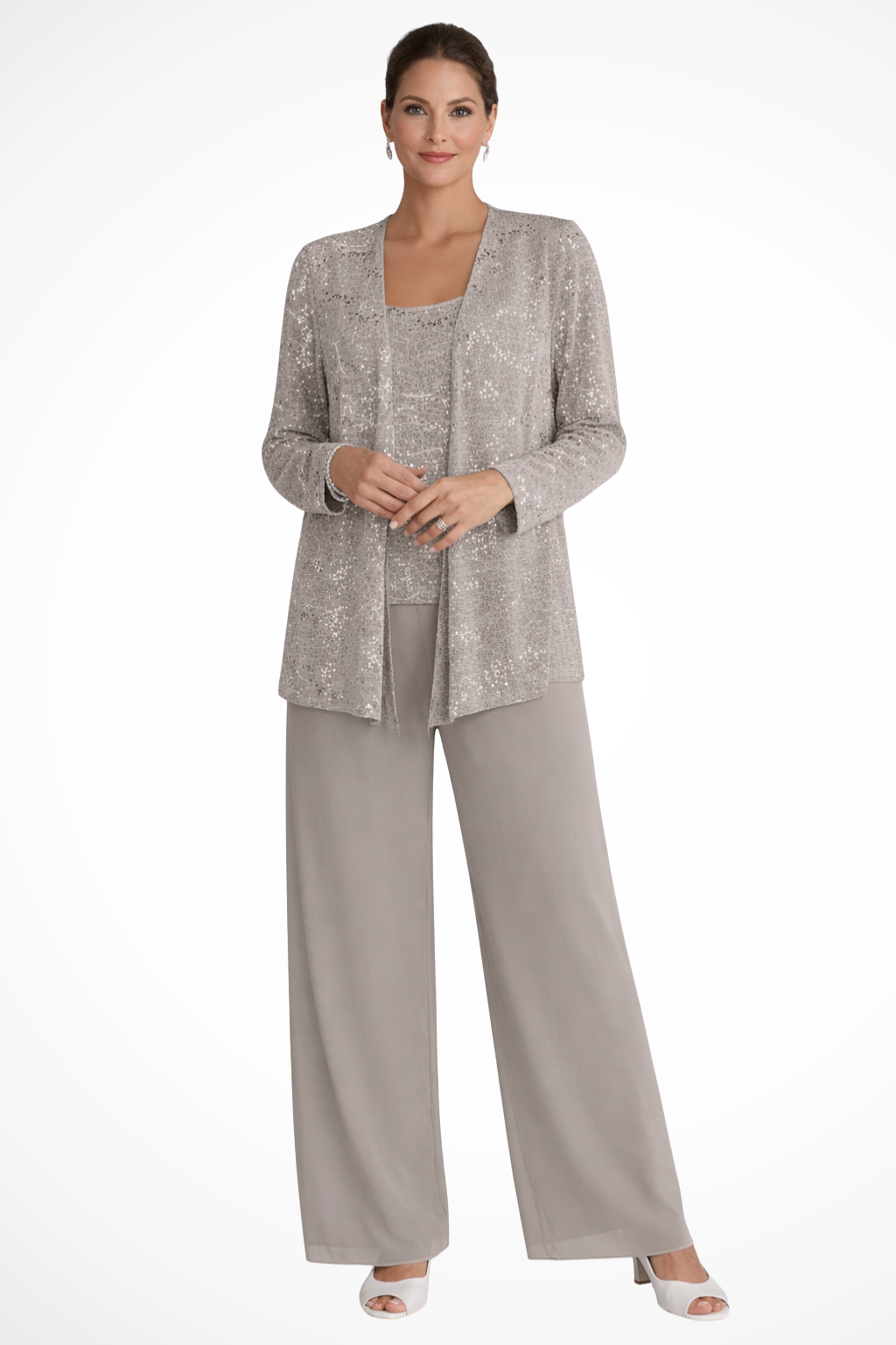 Women's Sequin Lace Three Piece Suit Wide Leg Wedding Guest
