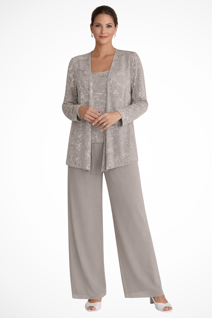 Women's Sequin Lace Three Piece Suit Wide Leg Wedding Guest