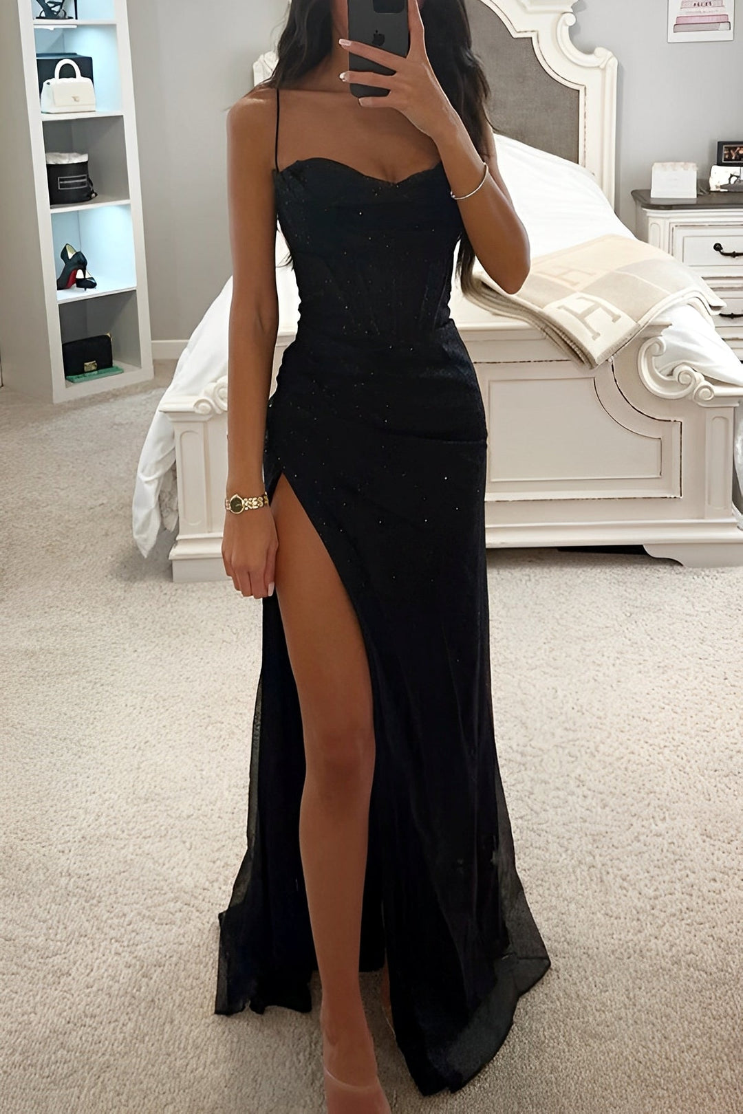 Women's Corset Maxi Dress High Split Evening Prom