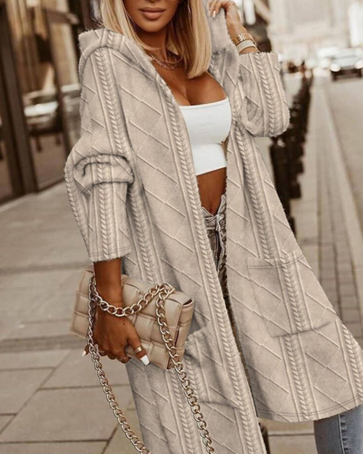 Elowen | Women's Hooded Cable Knit Longline Cardigan