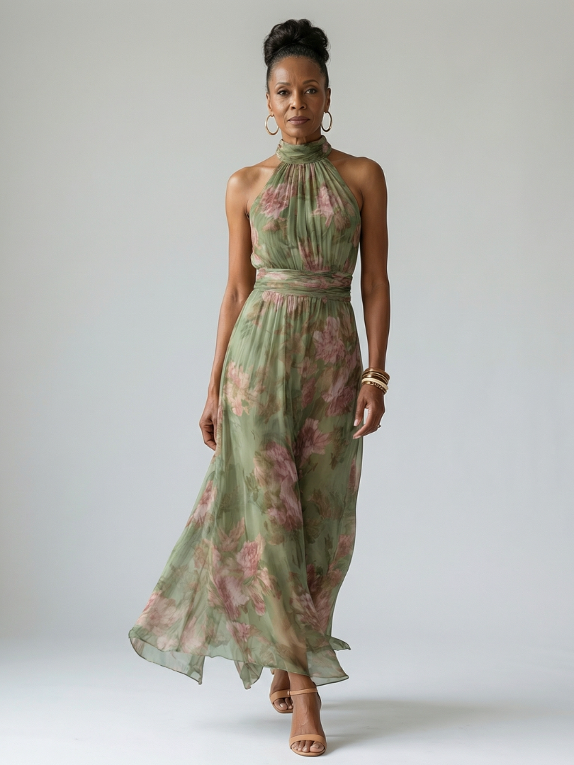 Melanie | Women's Floral Halter Midi Dress