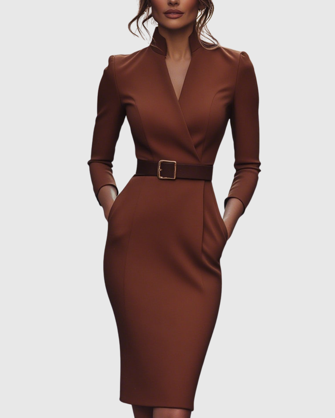 Women's Mock Wrap Midi Dress