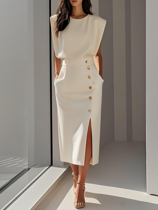 Women's Button Detail Midi Dress
