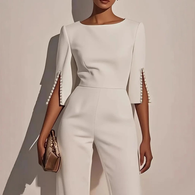 Women's Pearl Trim Wide-Leg Jumpsuit
