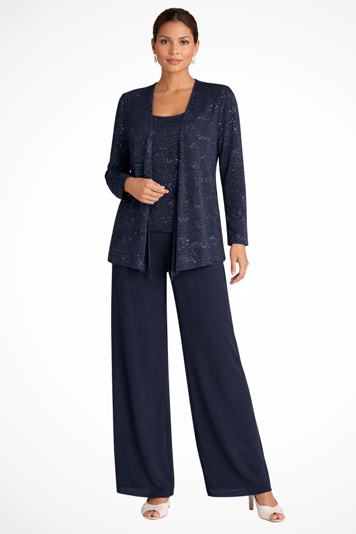 Women's Sequin Lace Three Piece Suit Wide Leg Wedding Guest