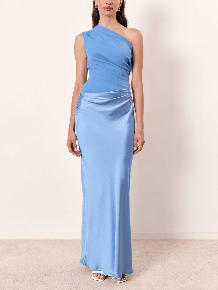 Women's One-Shoulder Pleated Maxi Dress