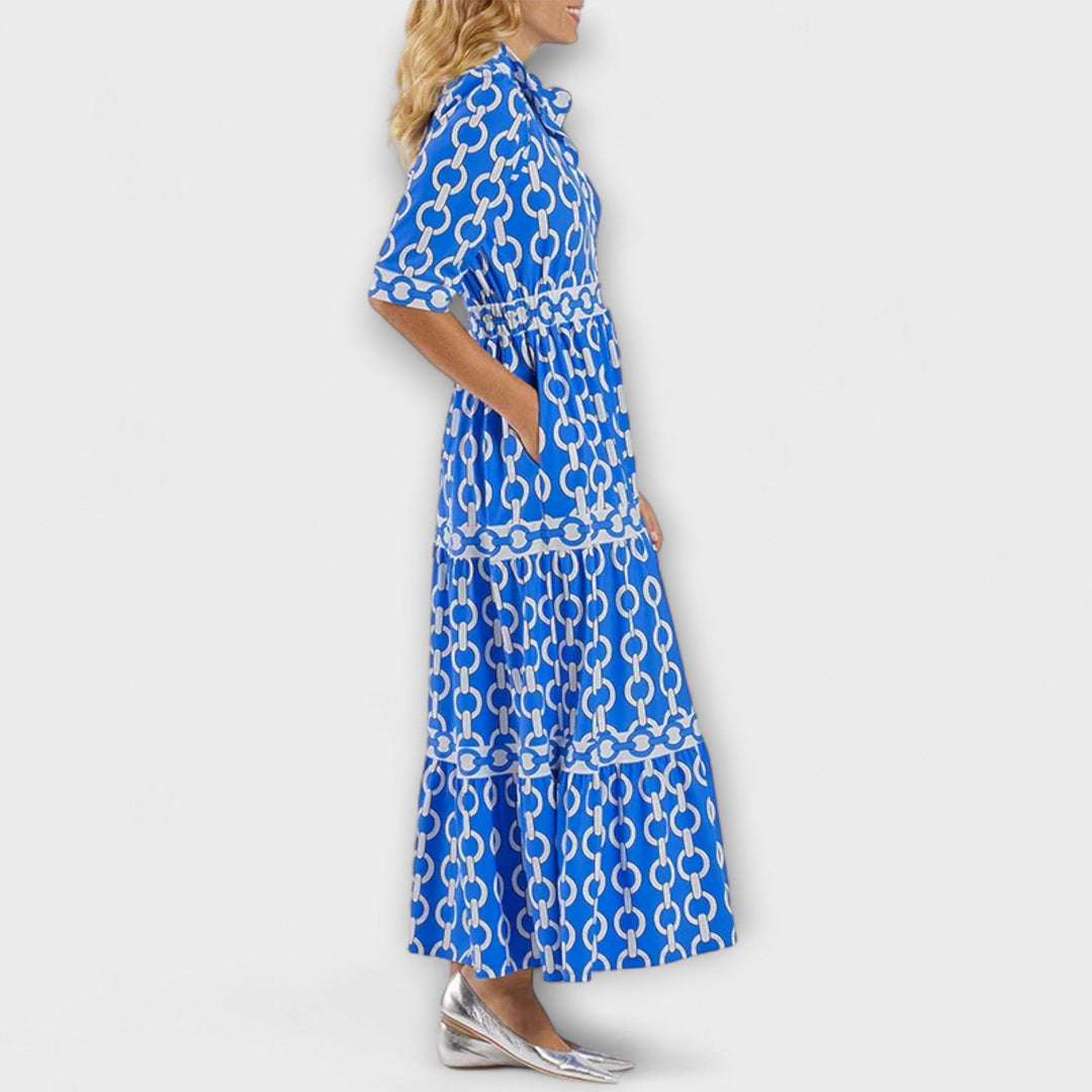 Women's Three-Quarter Sleeve Tiered Midi Dress