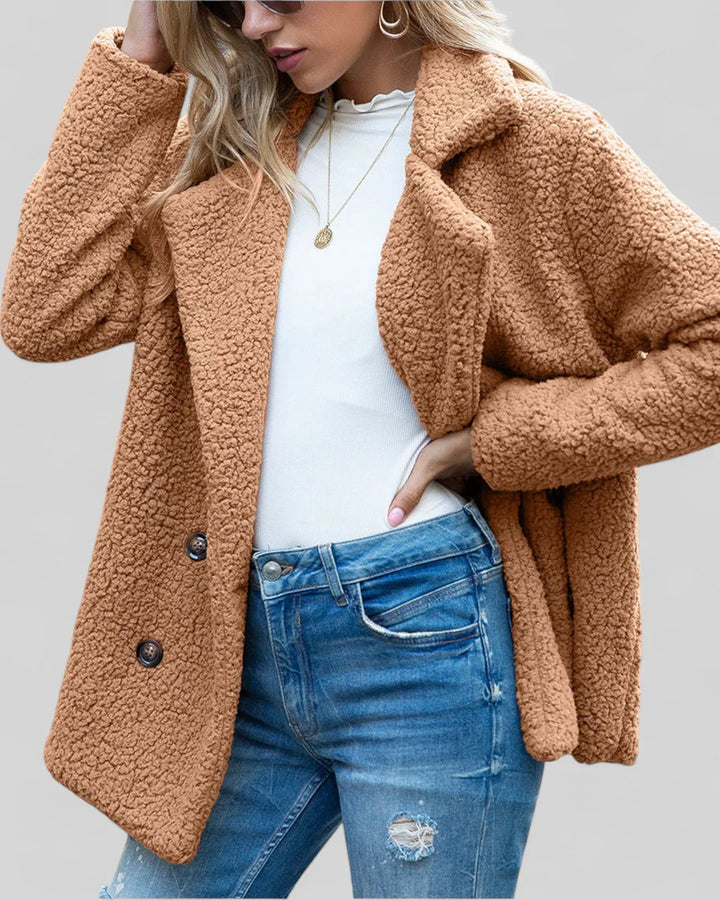 Mavis | Women's Double-Breasted Long Teddy Coat