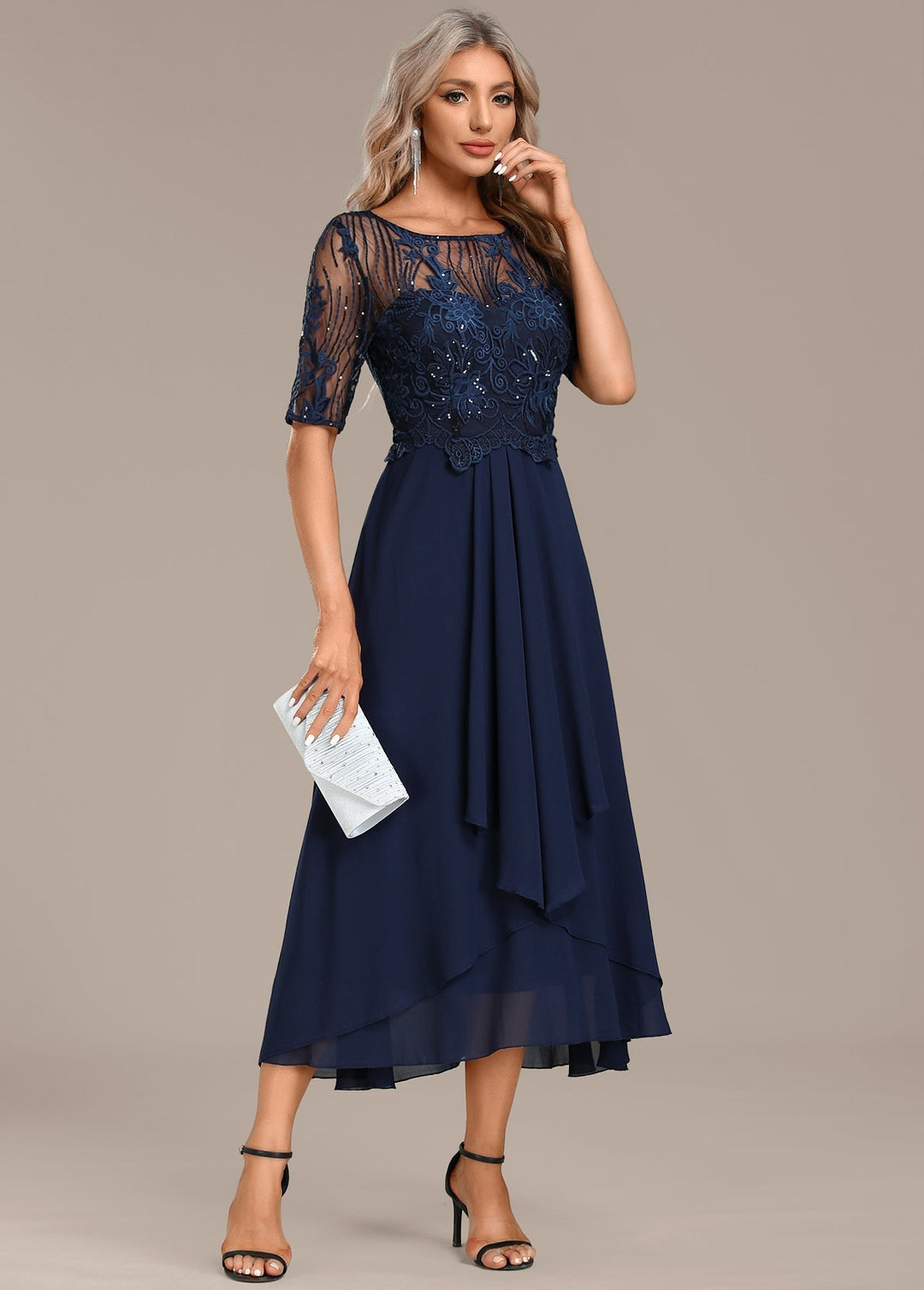 Women's Lace Chiffon Midi Dress