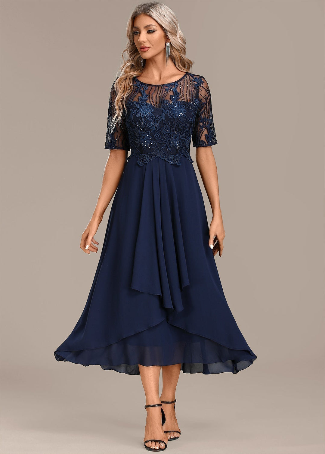 Women's Lace Chiffon Midi Dress
