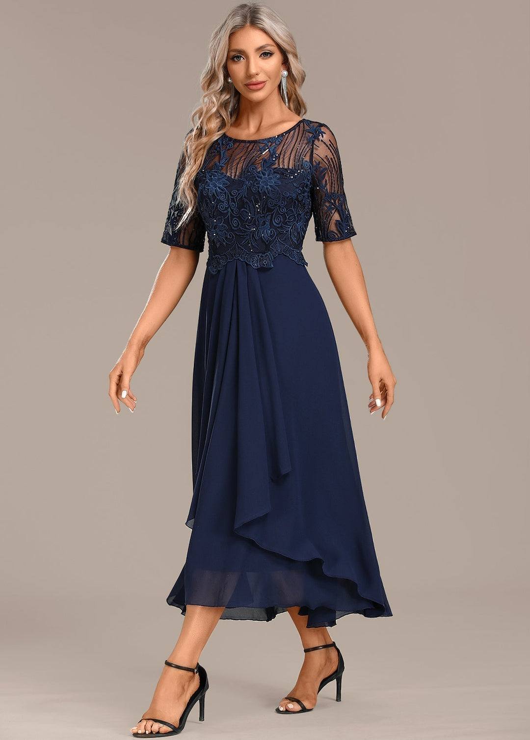 Women's Lace Chiffon Midi Dress