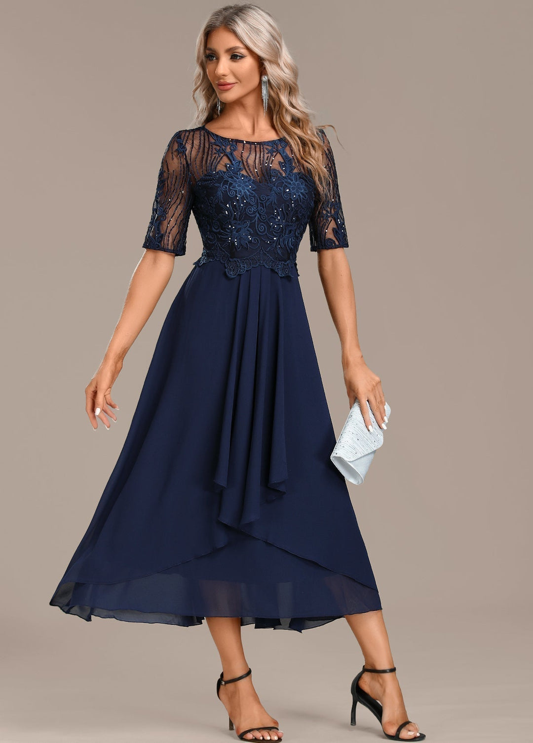 Women's Lace Chiffon Midi Dress