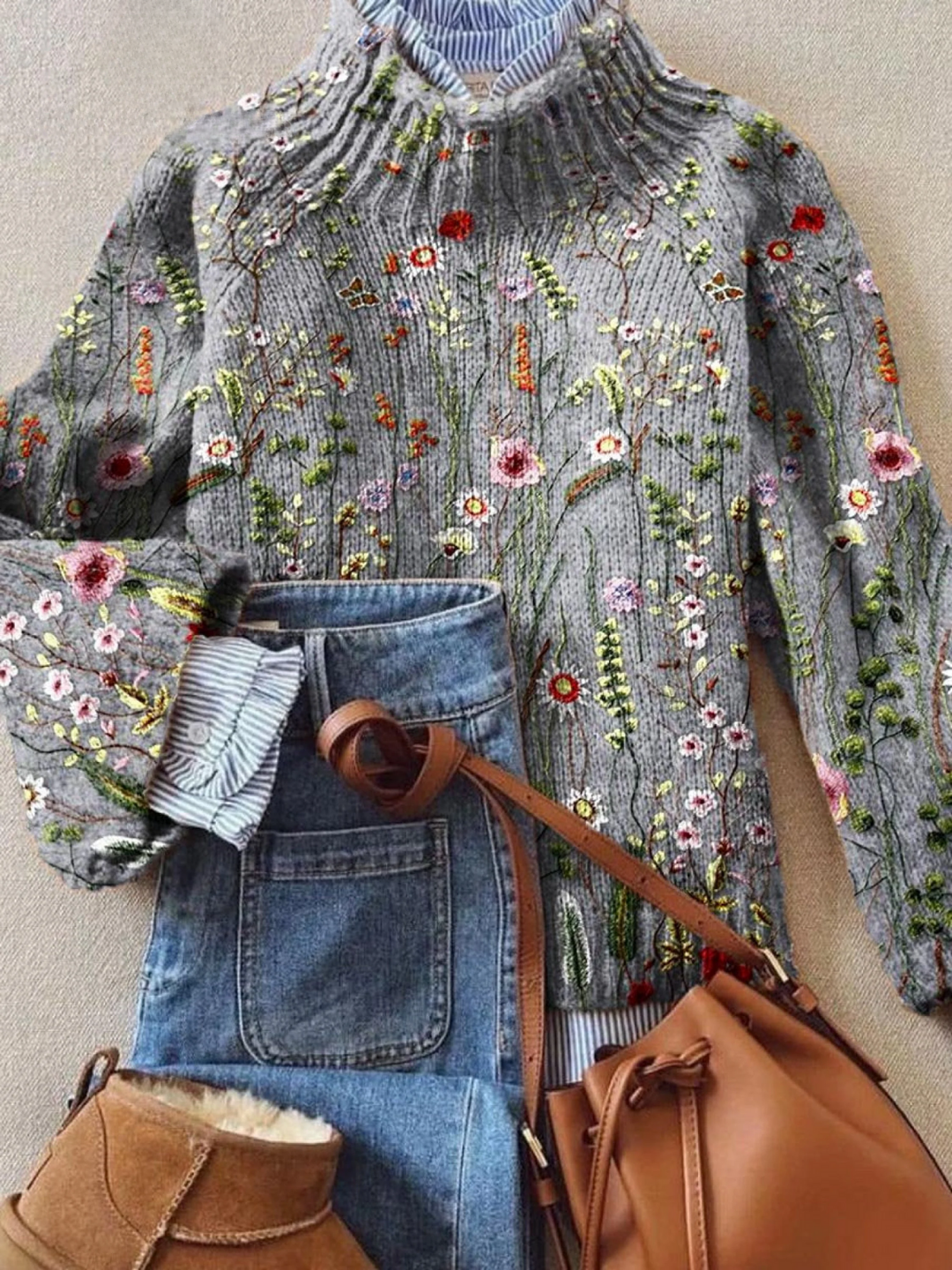 Women's Vintage Floral Knit Jumper