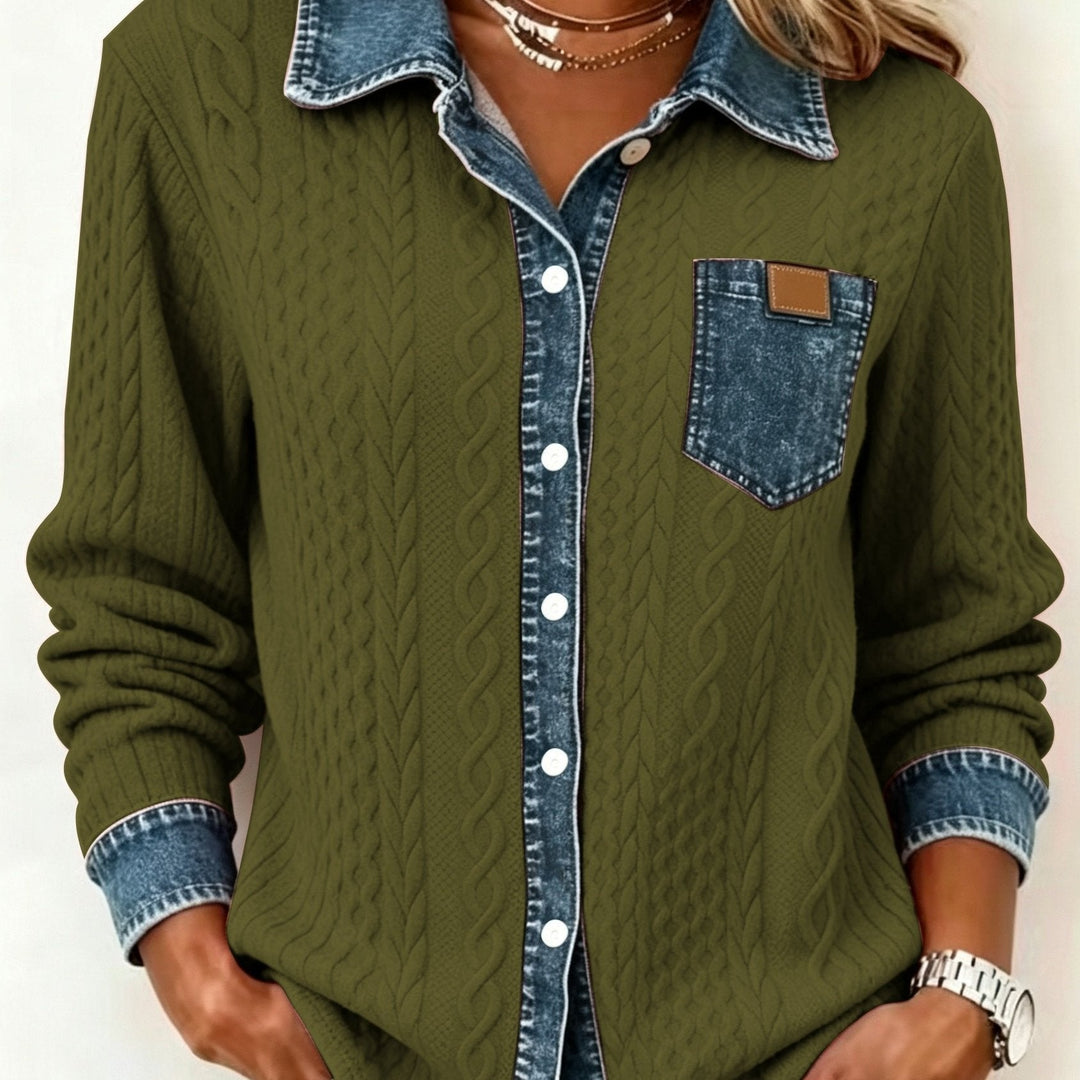 Saffron | Women's Contrast Trim Cable Knit Cardigan