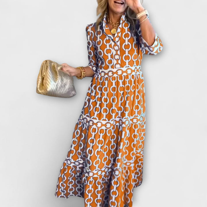 Women's Three-Quarter Sleeve Tiered Midi Dress
