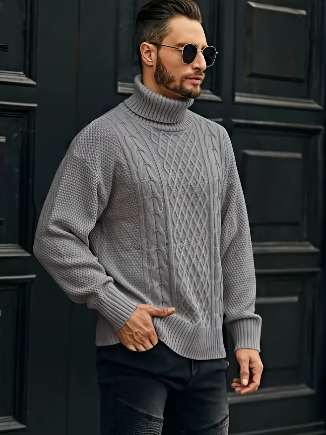 Eamon | Men's Cable Knit Roll Neck Jumper