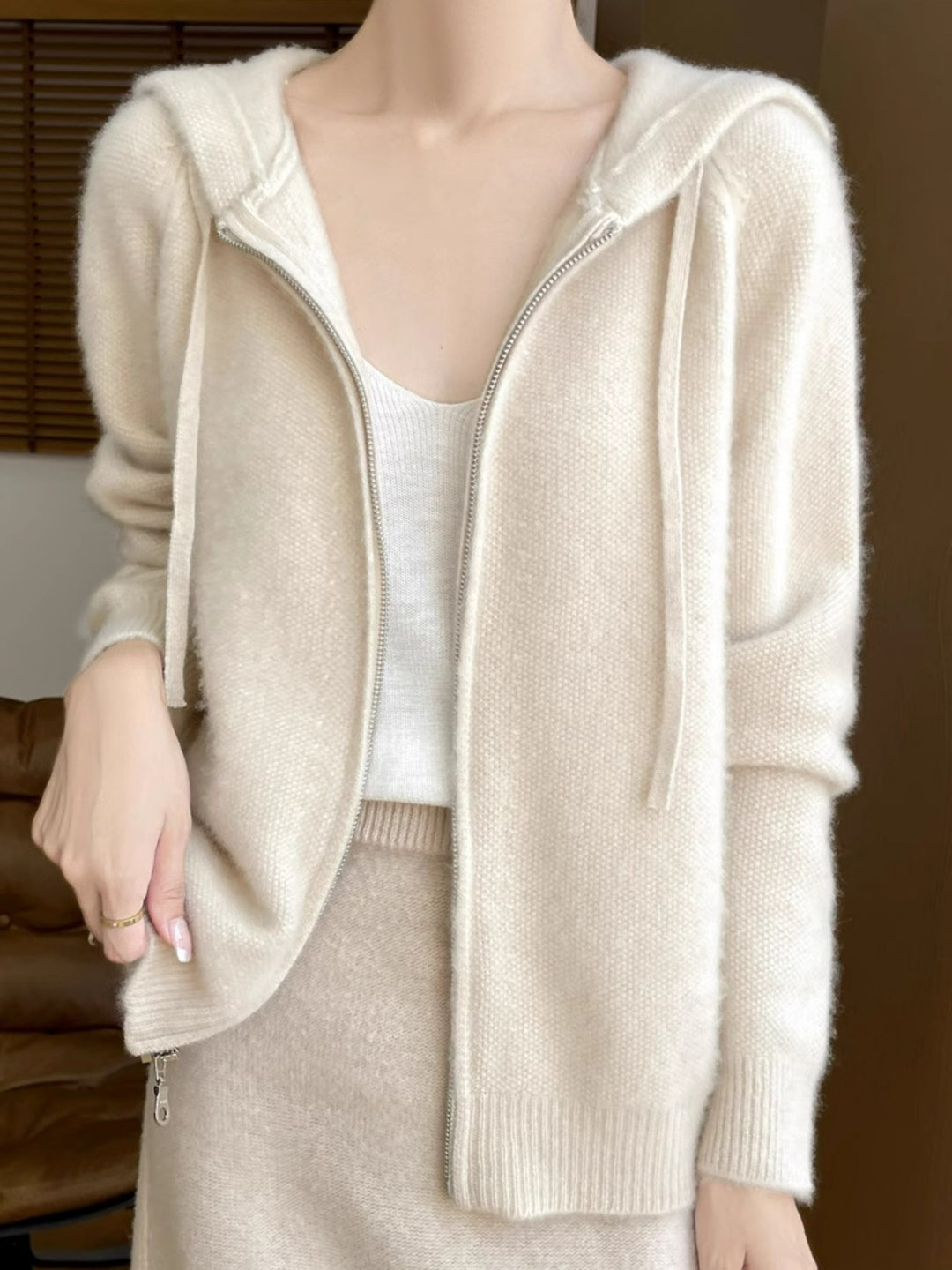 Gwen | Women's Hooded Zip-Up Knit Cardigan