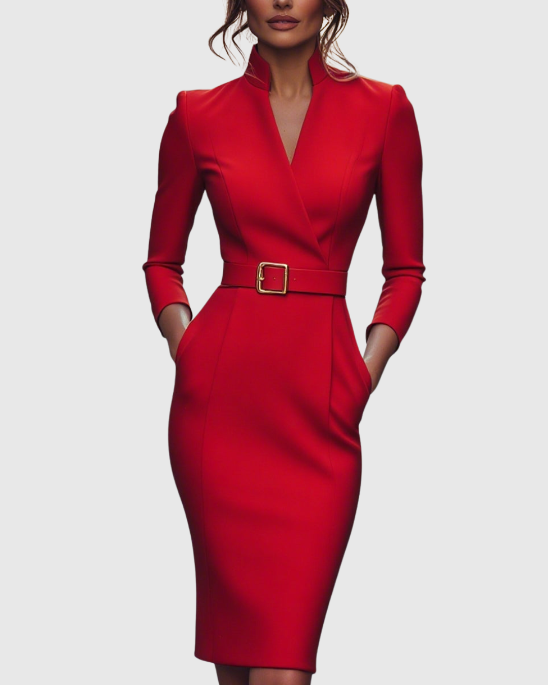 Women's Mock Wrap Midi Dress