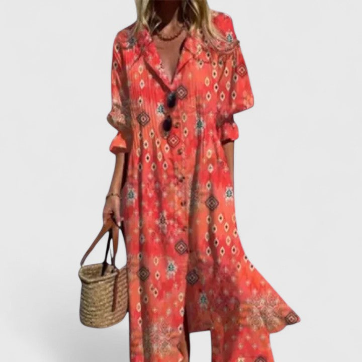 Women's Boho Printed Midi Dress