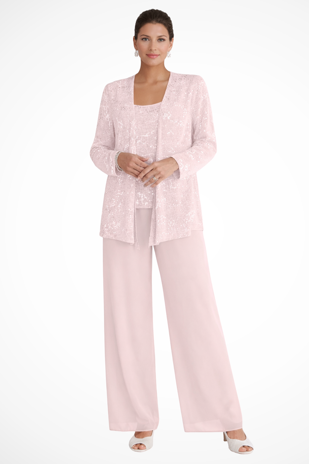 Women's Sequin Lace Three Piece Suit Wide Leg Wedding Guest