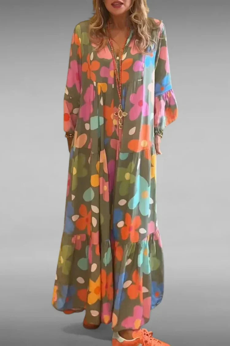 Olive | Women's Flared Floral Maxi Dress