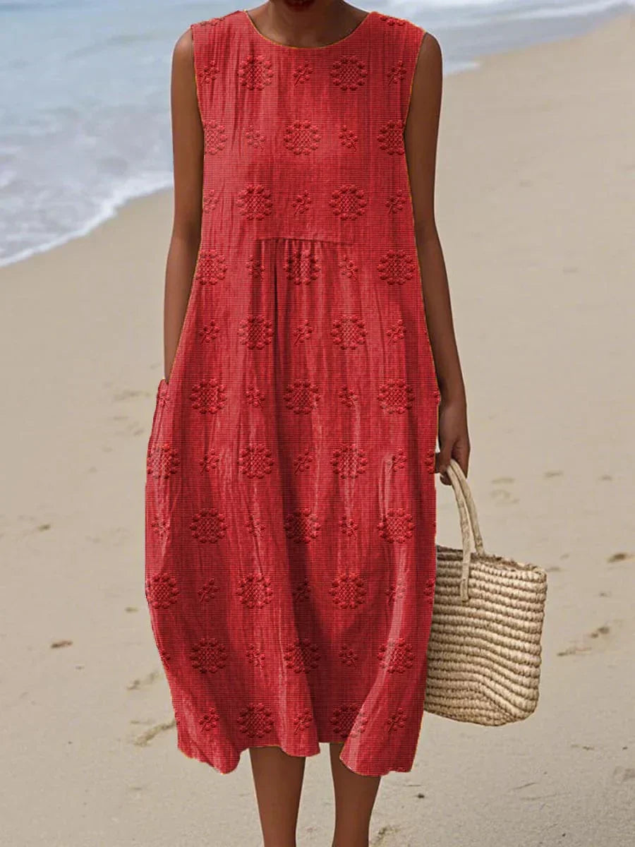 Women's Sleeveless Midi Dress with Pockets