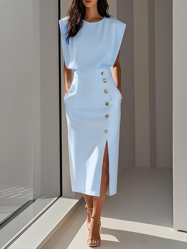 Women's Button Detail Midi Dress