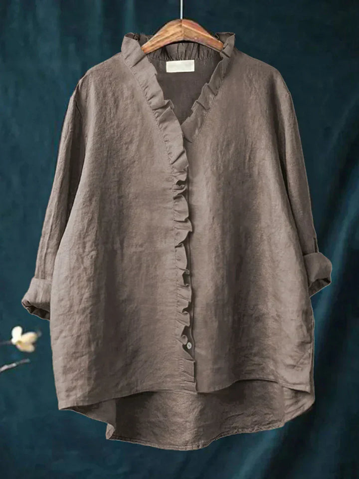 Women's Linen Ruffle Blouse