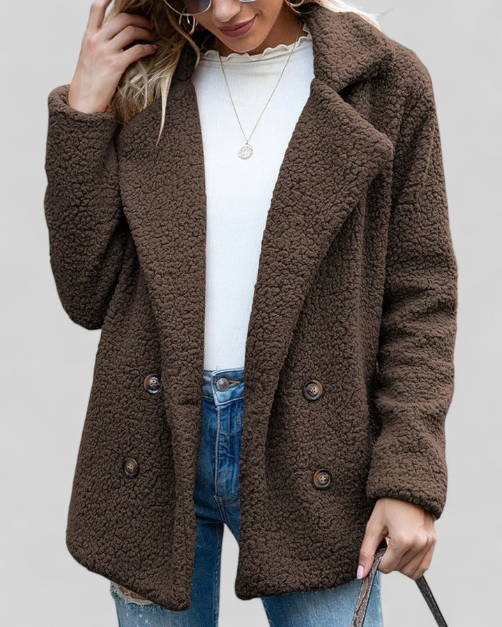 Mavis | Women's Double-Breasted Long Teddy Coat