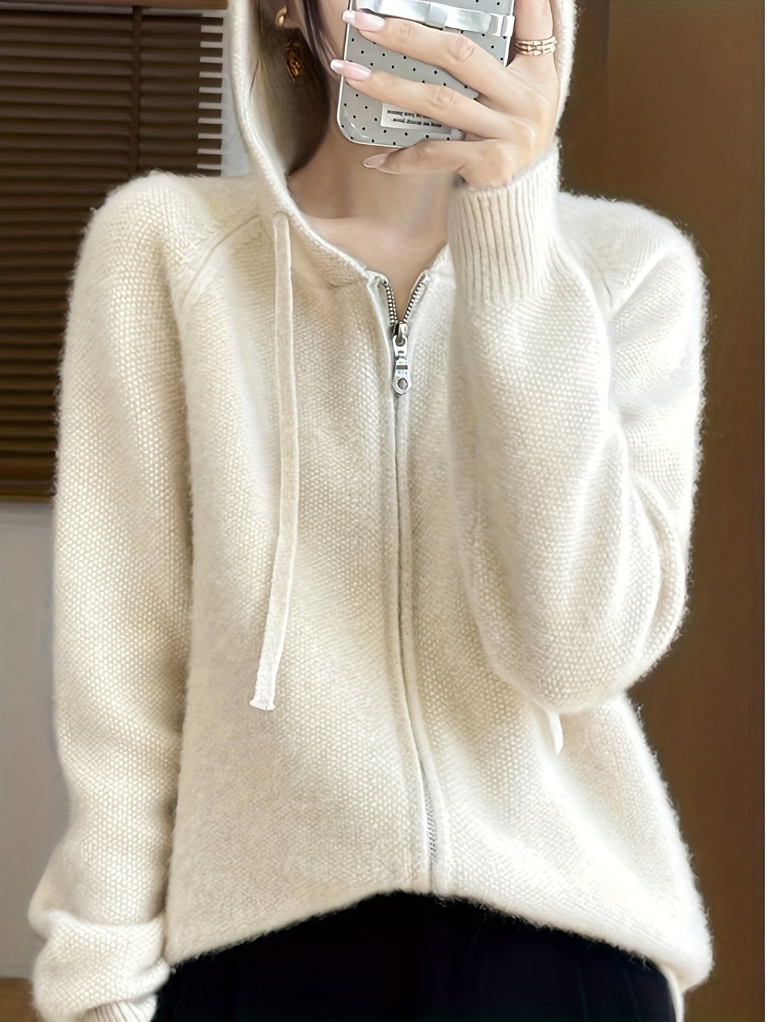 Gwen | Women's Hooded Zip-Up Knit Cardigan